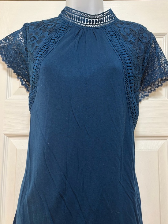 Cable & Gauge Tops - Cable & Gauge Navy Lace High-Neck Blouse